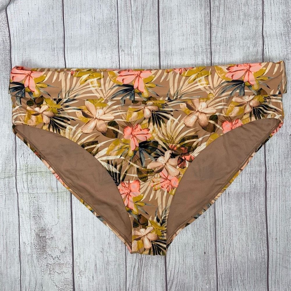 Time & Tru women 3X 24W-26W high waist bikini fit w/foldover waistband